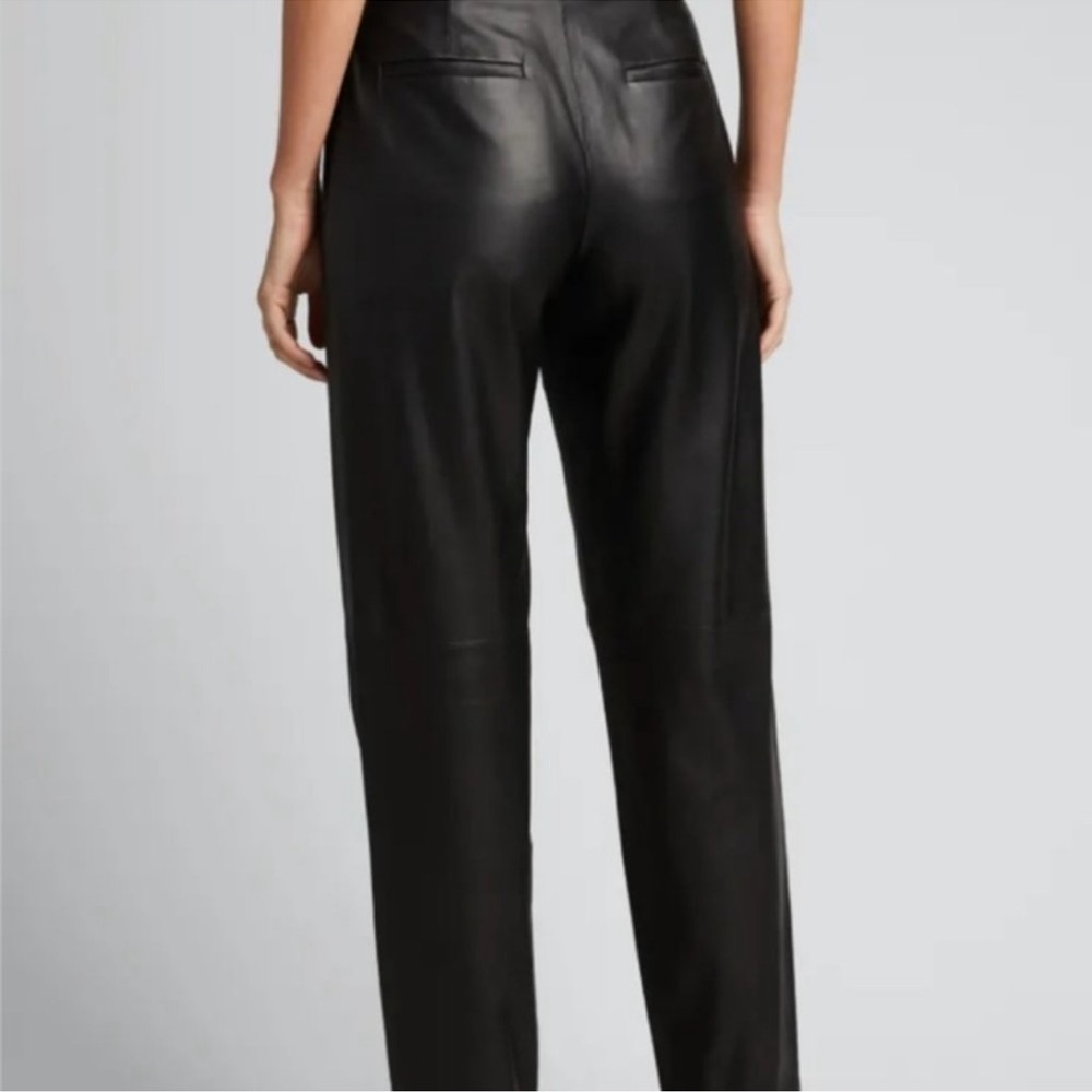 Vince‎ Black Leather Pleat Tapered Pants - Picture 4 of 12